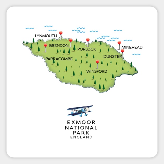 Exmoor National Park map Sticker by nickemporium1